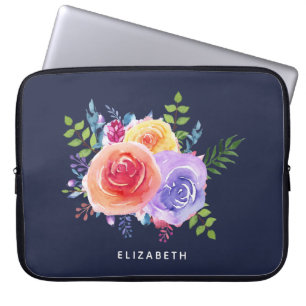 Moderne Waterverf Rozen Floral Bouquet Laptop Sleeve