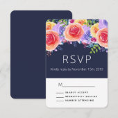 Moderne Waterverf Rozen Floral Bouquet Weddin RSVP (Voorkant / Achterkant)