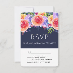 Moderne Waterverf Rozen Floral Bouquet Weddin RSVP Kaartje