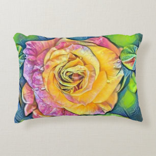 Moderne Waterverf Schilderen van roze oranje rozen Accent Kussen