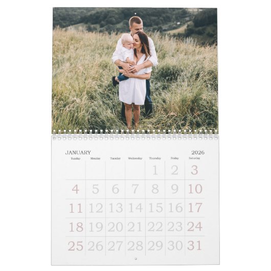 Moderne waterverf script multi-foto kalender (Jan 2026)