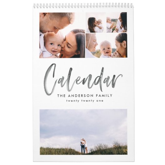 Moderne waterverf script multi-foto kalender (Hoes)