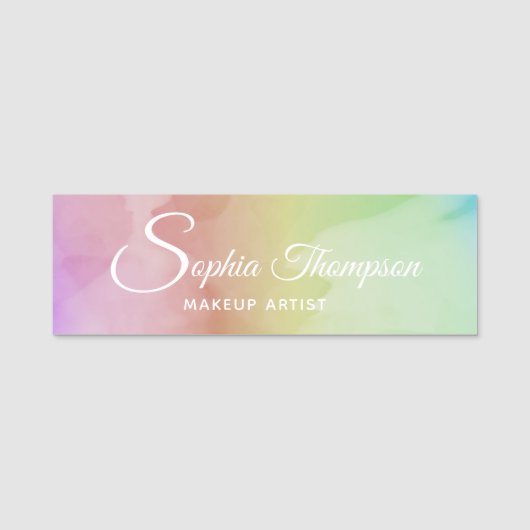 Moderne Waterverf Script Rainbow Pastel Naamplaatje (Voorkant)