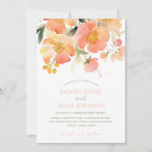 Moderne Waterverf Sinaasappel Perzik Bloemenbruilo Kaart (Voorkant)