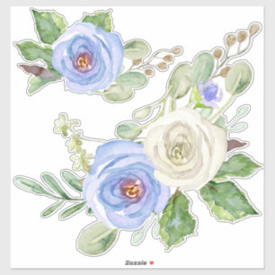 Moderne Waterverf Sky Blue Rozen Bloemen Sticker