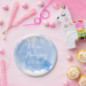 Moderne waterverf spetst blauwe winterbruiloft papieren bordje (Feest)