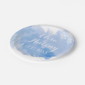 Moderne waterverf spetst blauwe winterbruiloft papieren bordje (Gekanteld)