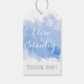 Moderne waterverf splash blauw bruiloft Dank u Cadeaulabel (Achterkant)