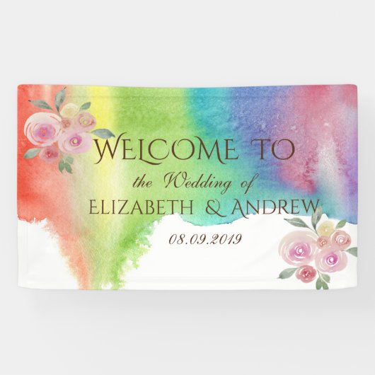 Moderne Waterverf Splash Flowers Wedding Banner (Horizontaal)