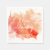 Moderne waterverf splash koraalrif perzik bruiloft servetten (Voorkant)