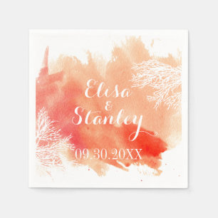 Moderne waterverf splash koraalrif perzik bruiloft servetten