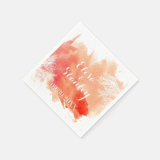 Moderne waterverf splash koraalrif perzik bruiloft servetten (Hoek)