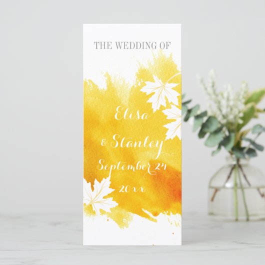 Moderne waterverf splash yellow trouwprogramma programma (Staand voorkant)