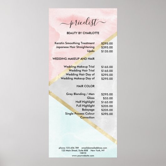 Moderne Waterverf Stijl Pricelist Poster (Voorkant)