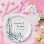 Moderne Waterverf strand Seashells bruiloft Papieren Bordje (Feest)