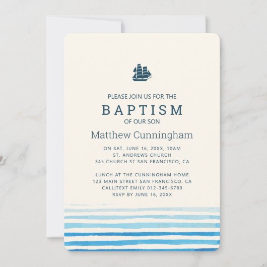 Moderne Waterverf Stripes Baptism Kaart (Voorkant)