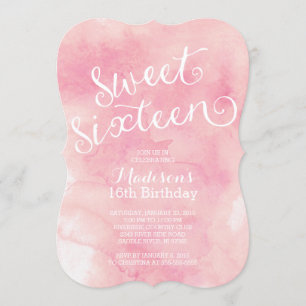 Moderne Waterverf Sweet Sixteen Birthday Party Kaart