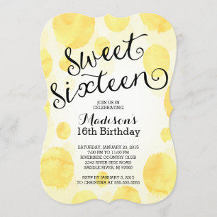 Moderne Waterverf Sweet Sixteen Birthday Party Kaart