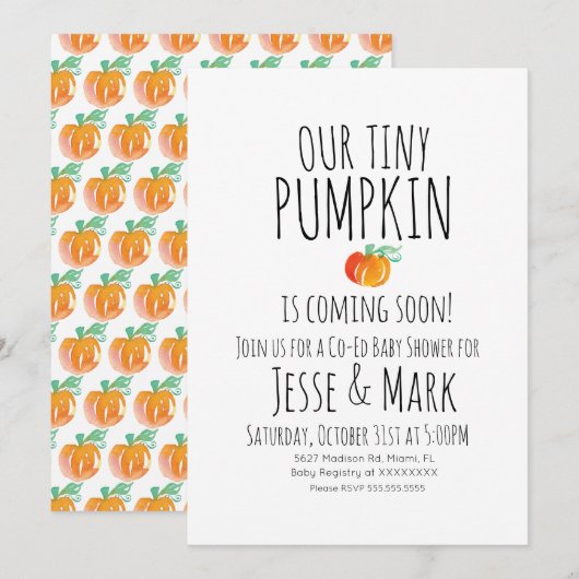 Moderne Waterverf Tiny Pumpkins Baby shower Kaart (Voorkant / Achterkant)