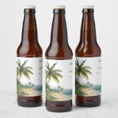 Moderne Waterverf Tropical Beach Bruiloft Bier Etiket (Flessen)