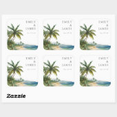 Moderne Waterverf Tropical Beach Bruiloft Vierkante Sticker (Vel)