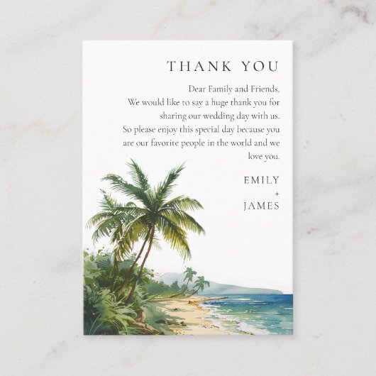 Moderne Waterverf Tropical Beach Wedding Dank u Plaatskaartje (Voorkant)