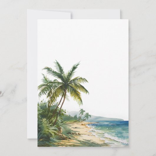 Moderne Waterverf Tropisch Palmstrand Bruiloft Save The Date (Achterkant)