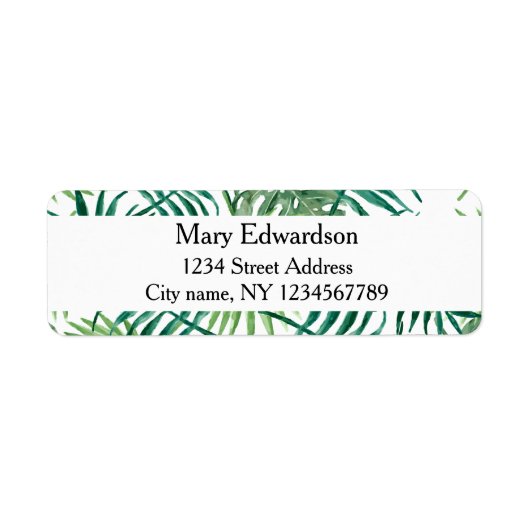 Moderne waterverf tropische bladeren retouradres etiket (Voorkant)