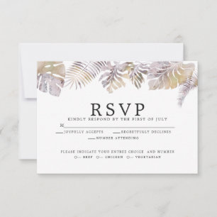 Moderne Waterverf Tropische Foliage Mauve Gold RSVP Kaartje