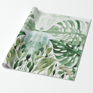 Moderne Waterverf Tropische Monstera Bladeren Fees Cadeaupapier