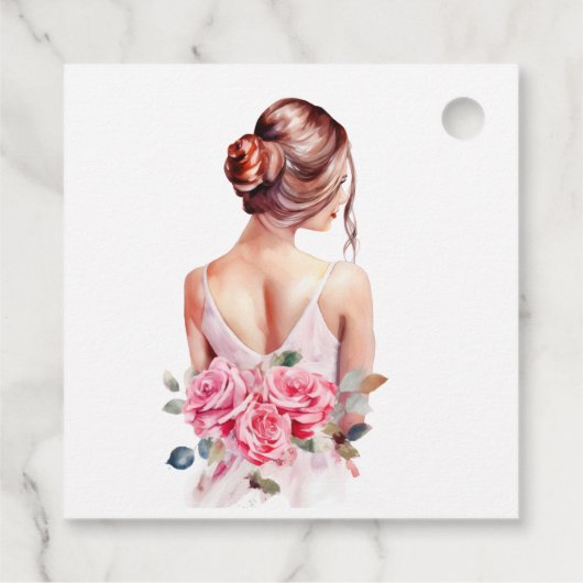 Moderne Waterverf Trouwjurk Vrijgezellenfeest Bedankjes Labels (Achterkant)