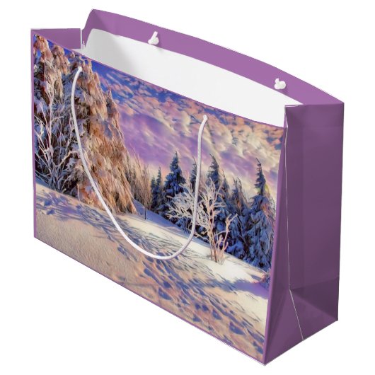 Moderne waterverf van gekleurde sneeuwbomen groot cadeauzakje (Achterkant Gekanteld)