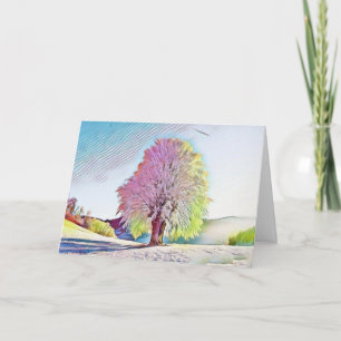 Moderne waterverf van gekleurde sneeuwbomen kaart