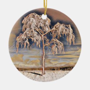 Moderne waterverf van gekleurde sneeuwbomen keramisch ornament