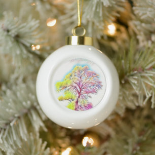 Moderne waterverf van gekleurde sneeuwbomen keramische bal ornament
