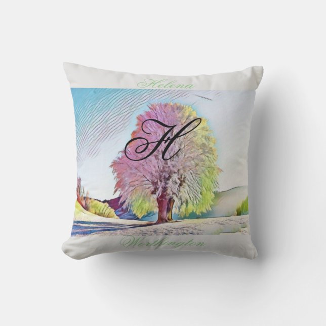 Moderne waterverf van gekleurde sneeuwbomen kussen (Voorkant)