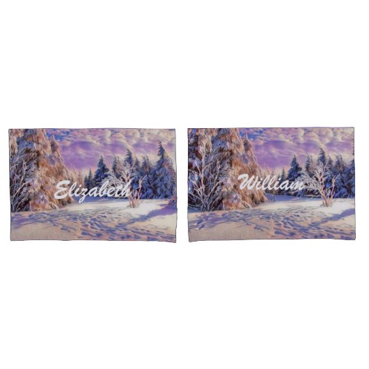 Moderne waterverf van gekleurde sneeuwbomen kussensloop (Voorkant-Set)