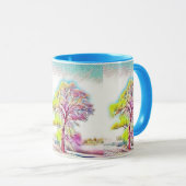Moderne waterverf van gekleurde sneeuwbomen mok (Voorkant rechts)