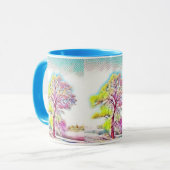 Moderne waterverf van gekleurde sneeuwbomen mok (Voorkant links)