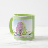 Moderne waterverf van gekleurde sneeuwbomen mok (Voorkant links)