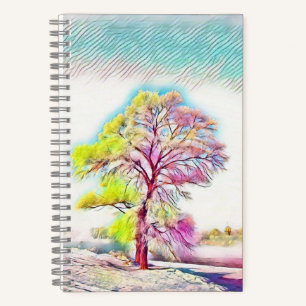 Moderne waterverf van gekleurde sneeuwbomen notitieboek
