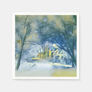 Moderne waterverf van gekleurde sneeuwbomen servet