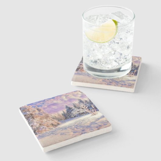 Moderne waterverf van gekleurde sneeuwbomen stenen onderzetter (Zijkant)