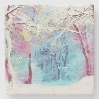 Moderne waterverf van gekleurde sneeuwbomen stenen onderzetter