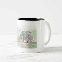 Moderne waterverf van gekleurde sneeuwbomen tweekleurige koffiemok
