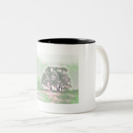 Moderne waterverf van gekleurde sneeuwbomen tweekleurige koffiemok