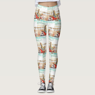 Moderne Waterverf van Oranje zeeschelpen op het st Leggings