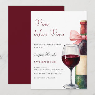 Moderne Waterverf Vino Before Vows Bruidsfeest Kaart