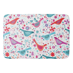 Moderne Waterverf vogels en bloemen kleurrijk Badmat