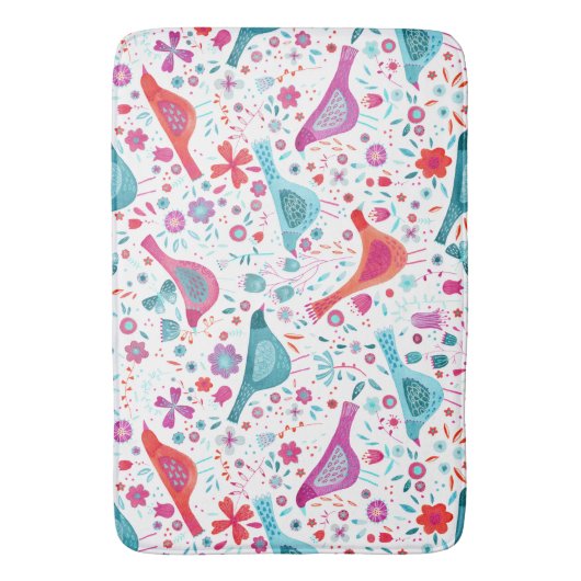 Moderne Waterverf vogels en bloemen kleurrijk Badmat (Voorkant Verticaal)